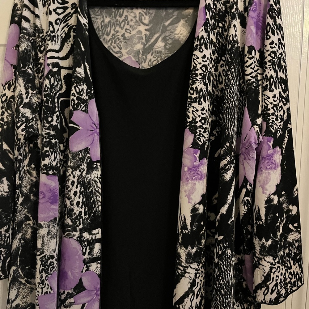 Brittany Black Disco Duet Purple and Black Floral Cardigan with attached tank